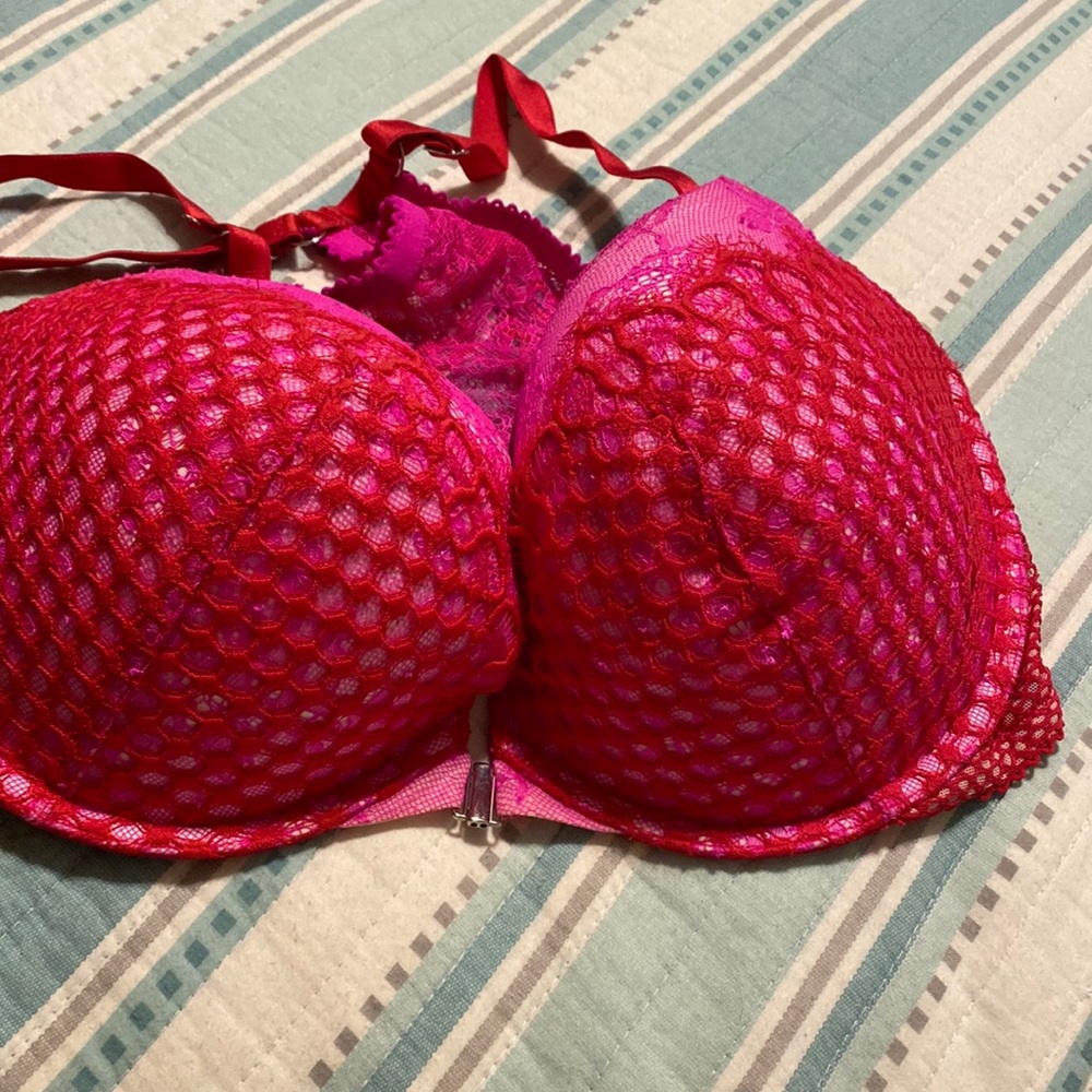 Hot pink and red Victoria secret push up bra